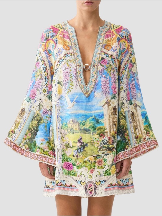 Camilla Dresses & Skirts - Camilla Navas Nouveau Deep V-Neck Hardware Short Linen Caftan NWT
